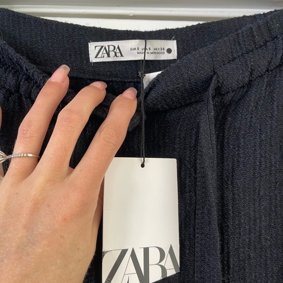 Zara High Waisted Textured Trouser Blue - S - Picture 9 of 10